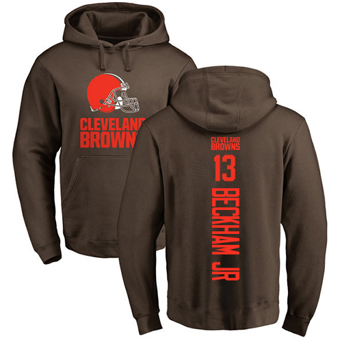 Men Cleveland Browns Odell Beckham Jr Brown Jersey 13 NFL Football Backer Pullover Hoodie Sweatshirt